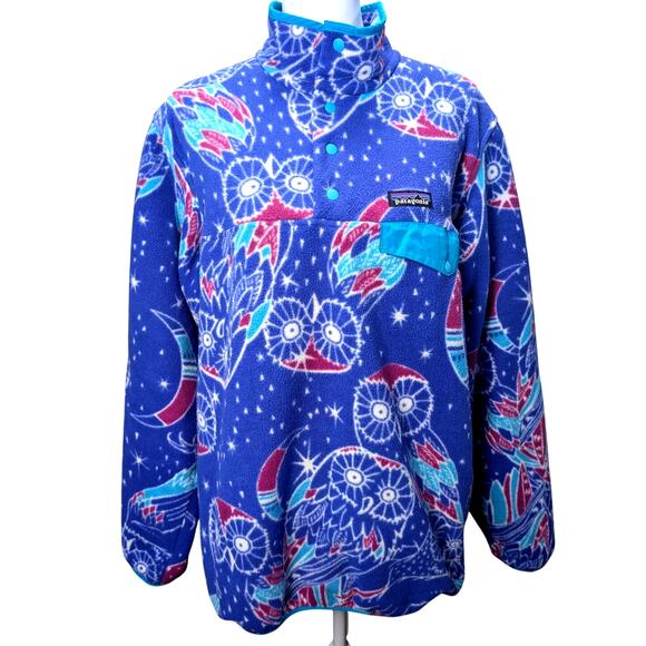 Vintage Patagonia Fleece Synchilla Owl Moon Abstract Print Snap T Pullover Coat - Picture 2 of 7